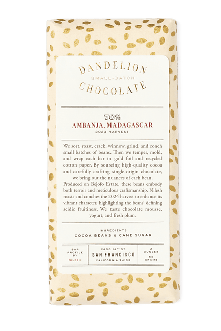 Dandelion Chocolate Chocolate Bar Ambanja, Madagascar 70% Single-Origin Chocolate Bar
