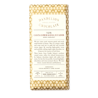 Dandelion Chocolate Chocolate Bar Costa Esmeraldas, Ecuador 70% 2023 Batch 1 Single-Origin Chocolate Bar