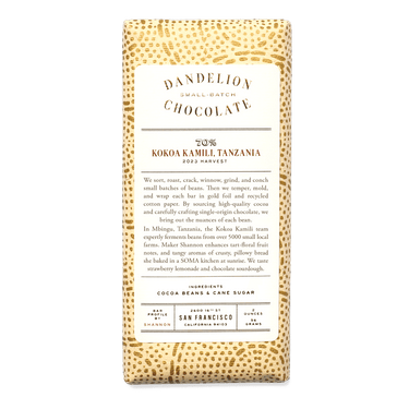 Dandelion Chocolate Chocolate Bar Kokoa Kamili, Tanzania 70% 2023 Harvest Single-Origin Chocolate Bar