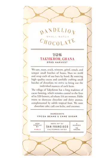 Dandelion Chocolate Chocolate Bar Takyikrom, Ghana 70% Single-Origin Chocolate Bar